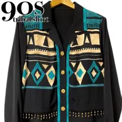 90s ヴィンテージ ビンテージ ジャケット エスニック 民族柄 装飾 ブラック