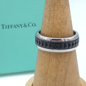 【送料無料】 極希少 美品 Tiffany&Co. ティファニー パロマキャリパー ブラック チタン シルバー コンビ リング 23号 指輪 メンズ Ti HM64