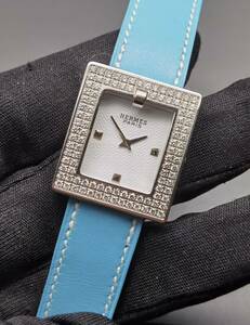 中古 箱あり エルメス HERMES ベルトウォッチ ダイヤモンド ベゼル BE1.230 白文字盤 SS ステンレス レディース QZ クォーツ 腕時計
