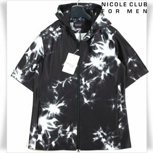 新品1円～★ニコルクラブフォーメン NICOLE CLUB FOR MEN フルジップ半袖パーカー 46 M ブラック 黒 正規店本物 ◆1576◆