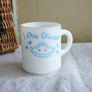 ヴィンテージ　ミルクガラス　プリントマグ　I Love Grandma イラスト　マグカップ　ホワイト　6071003