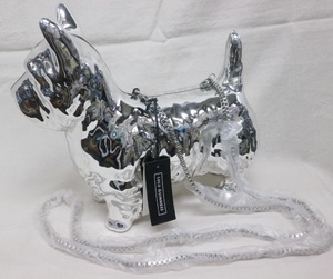 未使用タグ付★ルルギネス ダフネ 犬型 クラッチバッグ シルバー★チェーンショルダー★Lulu Guinness Daphne Dog Clutch Mirrored Silver