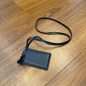 LOEWE ロエベ カードホルダー メンズ レザー ネックストラップ付き カードケース パスケース アナグラム ネイビー 美品