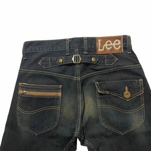 漢の定番 ユーズド加工 Lee リー W30 ストレート ジップポケット フラップ メンズ ジーンズ 日本製 フルレングス　脇割