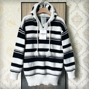 逸品EU製＆定価4万◆UABONI*Paris*ニットパーカー*ユアボニ*パリ発◆ウール混 厚手 保温 個性 セーター ストライプ プルオーバー XL/50