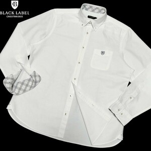 ブラックレーベル クレストブリッジ■ノバチェック使い CB刺繍 4(LL) 白 オックスフォード長袖BDシャツ BLACK LABEL CRESTBRIDGE
