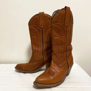 和63★ FRYE フライ USA製 レザー ウエスタンブーツ ヒール シューズ 5.5B 22.5ほど レディース ブラウン