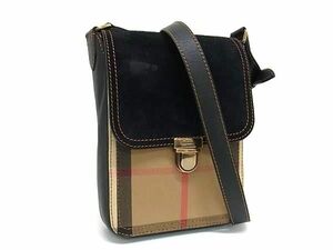 1円 ■美品■ BURBERRY バーバリー ノバチェック キャンバス クロスボディ ワンショルダーバッグ ブラウン系×ブラック系 BK0682