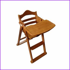 中古●KATOJI/カトージ● ベビーチェア 椅子 ブラウン 22342 天然木　テーブルつき 折りたたみ可能