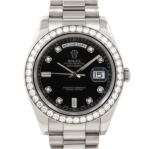 ロレックス（ROLEX）デイデイト II 218349A ブラック ダイヤモンド 2011年9月/ランダムシリアル メンズ 腕時計