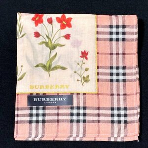 ★未使用★新品【BURBERRY バーバリー】お花柄 ハンカチ ピンク色 ノバチェック柄