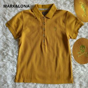 【送料無料】MARK&LONA マークアンドロナ ポロシャツ ゴルフウェア 半袖 M スカル刺繍 マスタード イエロー 黄緑 ワンポイント刺繍