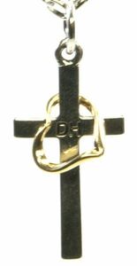 オープンハート掛け DH刻み クロス ロザリオ 十字架 チェーン50cm ネックレス ペンダント アクセサリー ゴールド