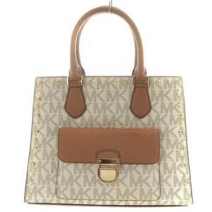 マイケルマイケルコース Michael michael kors VANILLA ACORN Handbag ハンドバッグ 総柄 PVC キャンバス 白 ホワイト 茶