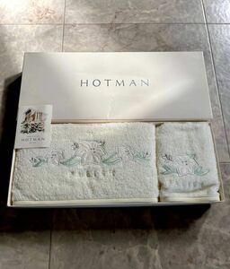 〈HOTMANホットマン〉厚地フェイスタオル＋ハンドタオル　花柄・ロゴ文字刺繍入　日本製