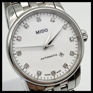 1円 稼働品 MIDO BARONCELLI ミドー バロンチェッリ M7600B 自動巻き デイト インデックスダイヤ 25石 白文字盤 レディース 腕時計 VB7601