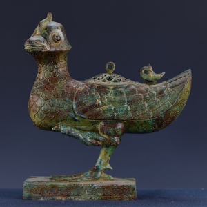 珍藏 中国戦国時代の青銅鴨尊です 青銅器 時代物 極細工 中國古美術 置物 古賞物 唐物 古美術品 DYW42