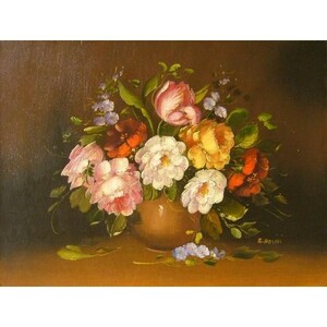 ヨーロッパ絵画 肉筆油絵 (額縁付きで納品対応可) サイズF6号 ロッシーニ作 「花瓶の花束」