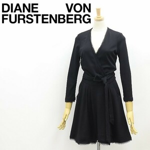 ◆DIANE von FURSTENBERG ダイアンフォンファステンバーグ BALLERINA シルク使い ウール タック フレア ラップ ワンピース 黒 ブラック 4