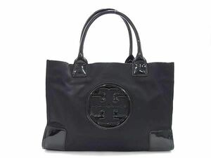 1円 ■美品■ TORY BURCH トリーバーチ エラ ナイロン×パテントレザー トートバッグ ショルダーバッグ 肩掛け ブラック系 CD1905