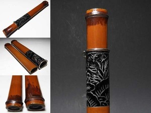 【桃】提げ物：漆竹紋様煙管筒　はし一スタイル