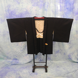 (206)　絵羽織 　羽織　HAORI COAT　着物　Black　中古 pre-owned　SILK　 正絹　Japanese Kimono coat　75cm 29.5inch made in Japan