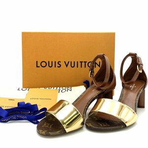 LOUIS VUITTON ルイヴィトン MA1127 モノグラム ゴールド 35 1/2　サンダル ヒール5.5cm レディース ブラウン【中古】【未使用品】