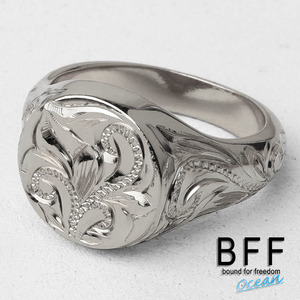 BFF ブランド 印台リング メンズ 丸型 指輪 シルバー925 シルバー 手彫り 金属アレルギー対応 専用BOX付属 (7号)