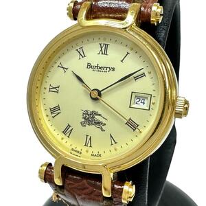 BURBERRY/バーバリー 腕時計 GP/レザー クオーツ アイボリー文字盤/茶革ベルト レディース