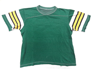 ビンテージ 希少 無地 レーヨン ナイロン コットン フットボール Tシャツ マルチ カラー スリーブ デザイン 緑 グリーン レア スモール