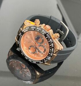 6日間大特価セール　メンズ腕時計　オマージュ　クロノグラフ 防水腕時計　ラバーベルト　ゴールド　ジルコニア　ステンレス1092nスーツ