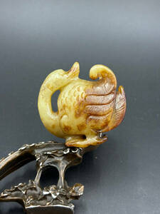 ▽鴻▽ 和田玉製 細密彫 天鵝 置物 古賞物 中国古玩 中国古美術