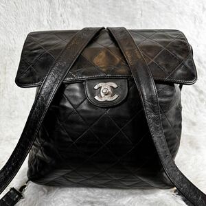 売り切り　極美品　CHANEL シャネル ラムスキン マトラッセ　ターンロック リュック　チェーン　シルバー金具　ブラック　3番台