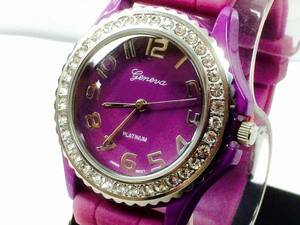 ★GENEVA ジェネバ シリコンベルト ストーン 紫 腕時計 新品