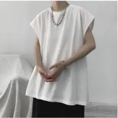 ノースリーブ Tシャツ オーバーサイズ メンズ 韓国 ストリート ホワイト