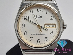 セイコー SEIKO アルバ メンズ 腕時計 デイデイト V743-8A10 白 ホワイト シルバー クォーツ ウォッチ ALBA 【中古】 ht4364