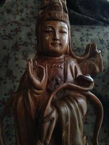 卍仏教美術　И彫刻　『観音菩薩 立像』上質　一本彫 仏像　48cm