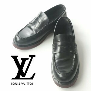 美品 イタリア製 LOUIS VUITTON ルイ・ヴィトン 牛革 カーフ レザーコインローファー 黒 ブラック 5M 24.5cm【参考価格￥148,500\】