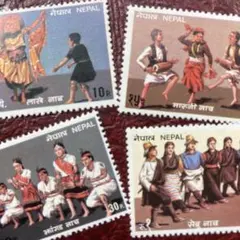 52567セール現品限り　外国切手未使用　ネパール発行民族舞踊4種揃