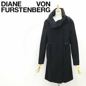 ◆DIANE von FURSTENBERG ダイアンフォン ファステンバーグ LOREN カシミヤ混 ボリュームカラー タック ウール コート 黒 ブラック 0