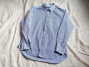 Johnbull makerhood shirt ジョンブル シャツ ストライプ ドット 総柄 胸ポケ コットン 長袖 M 青 ブルー ★5