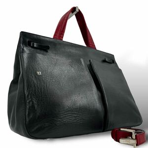 【美品 入手困難品】BALLY バリー 2way ブリーフケース ビジネスバッグ ショルダー バイカラー ロゴ レザー 本革 ブラック レッド A4 男