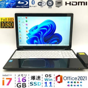 FHD液晶★爆速i7★メモリ16GB★新品SSD512GB★Core i7-3.40GHz★Windows11Pro★Office2021★Blu-ray★Webカメラ★Bluetooth★USB3.0★wifi