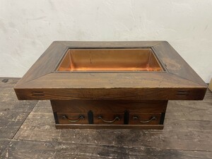高級 関西 火鉢 座卓 囲炉裏 欅 56×78×35cm テーブル アンティーク