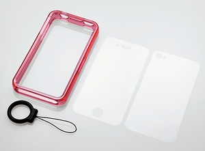 iPhone 4用バンパーケース&保護フィルム&フィンガーストラップPN
