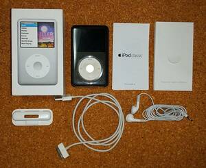 ジャンク Apple iPod Classic（MC293J/A）第7世代 LATE2009 シルバー 160GB 本体カバー付き 付属イヤホン未使用 元箱・説明書付き ケース付