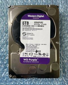 WD 6TB HDD WD60PURZ 3.5インチ SATA 6Gb/s 中古動作品 正常【D-107】