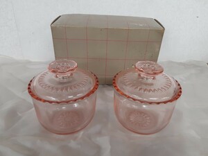 陶器9】可愛い 昭和レトロポップ 東洋ガラス ガラス容器 ピンク ハート TOYO GLASSWARE 調味料 ストッカー キャンディポット 小物入れ