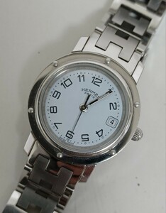 y040609f エルメス HERMES 腕時計 レディース クリッパー シルバー CL4.210 SS サファイヤクリスタル 白文字盤 レディース★稼働品