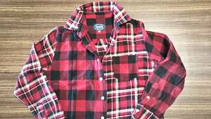 ▲USED フランネルシャツ綿素材150 赤のチェック柄シャツ＊柔らかいネルシャツ重ね着にピッタリ良質綿▲